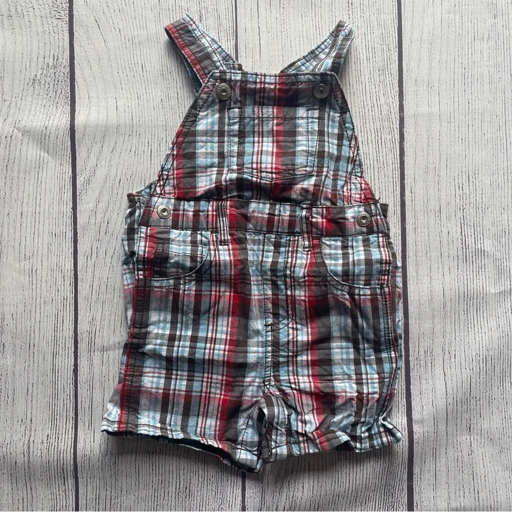 Gymboree Brown & Red Plaid Overall size 6-12 months